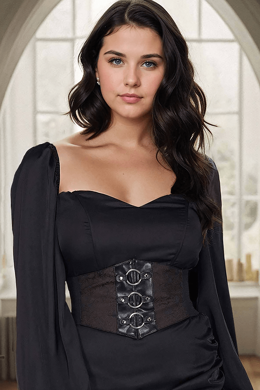 US SALE of Versatile Waist-Cinching Corset Belt in Faux Leather
