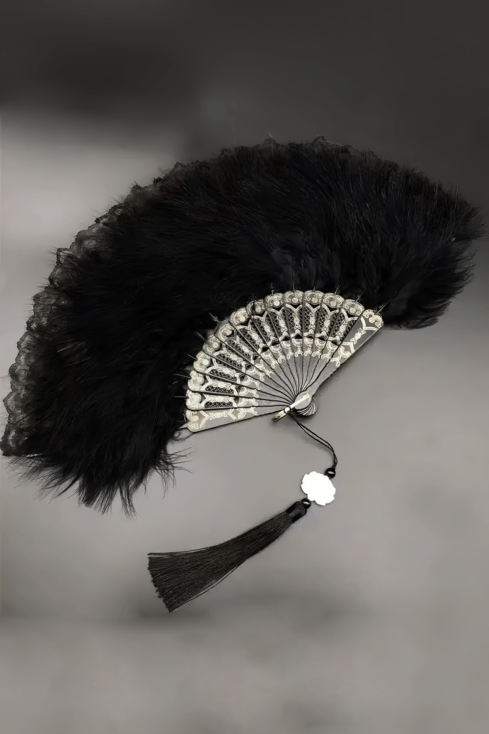 Victorian Black Feather Hand Fan for Gothic Party