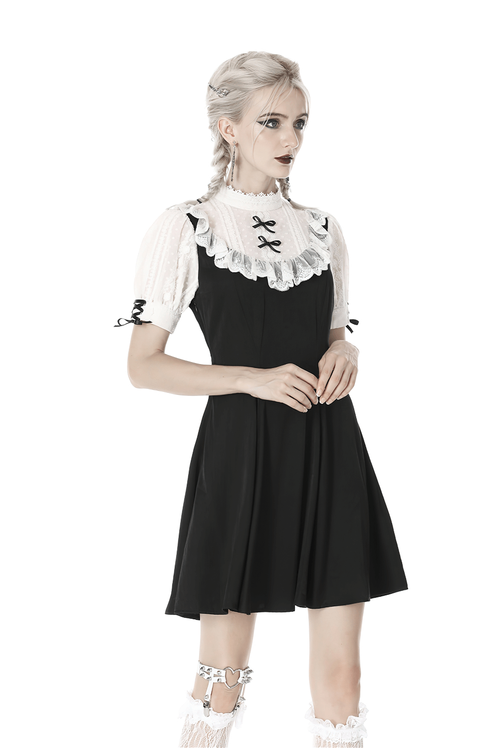 Victorian Black White Midi Dress - Gothic Lolita Style