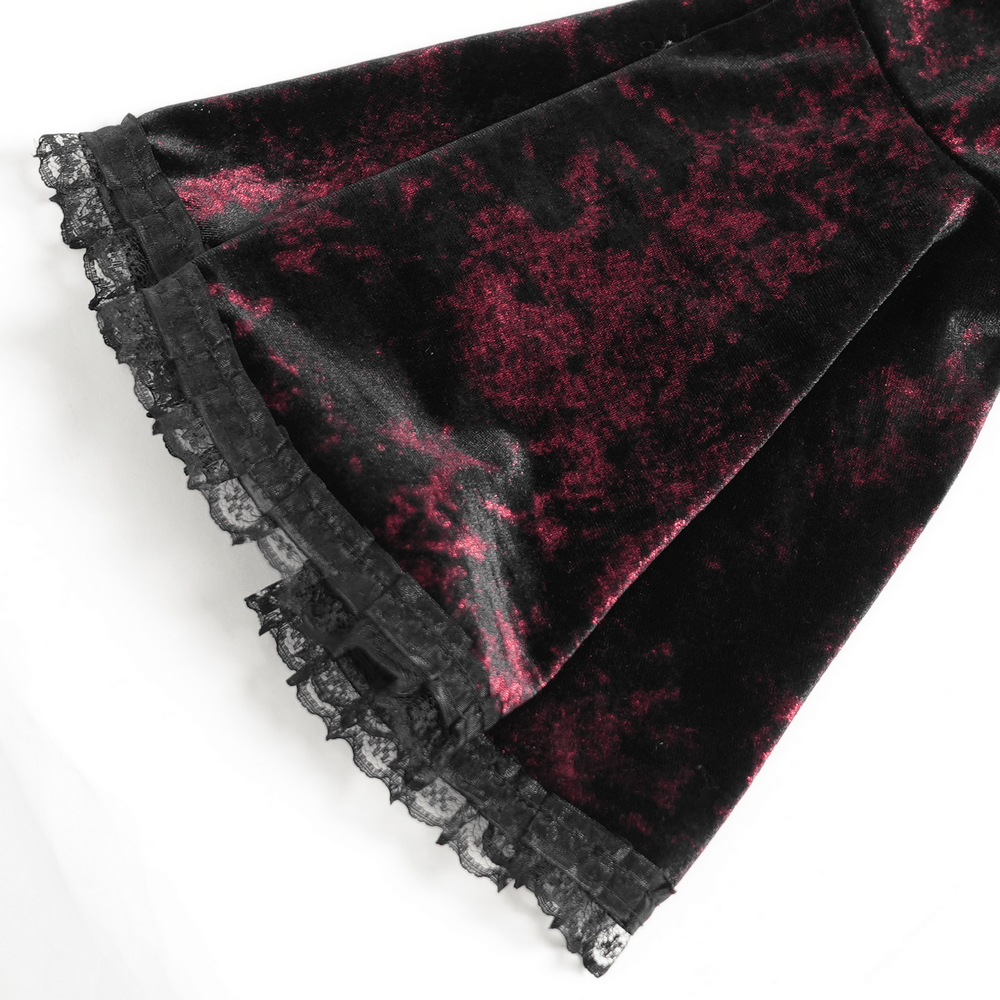 Victorian Burgundy Velvet Lace-Up Bell Sleeve Top