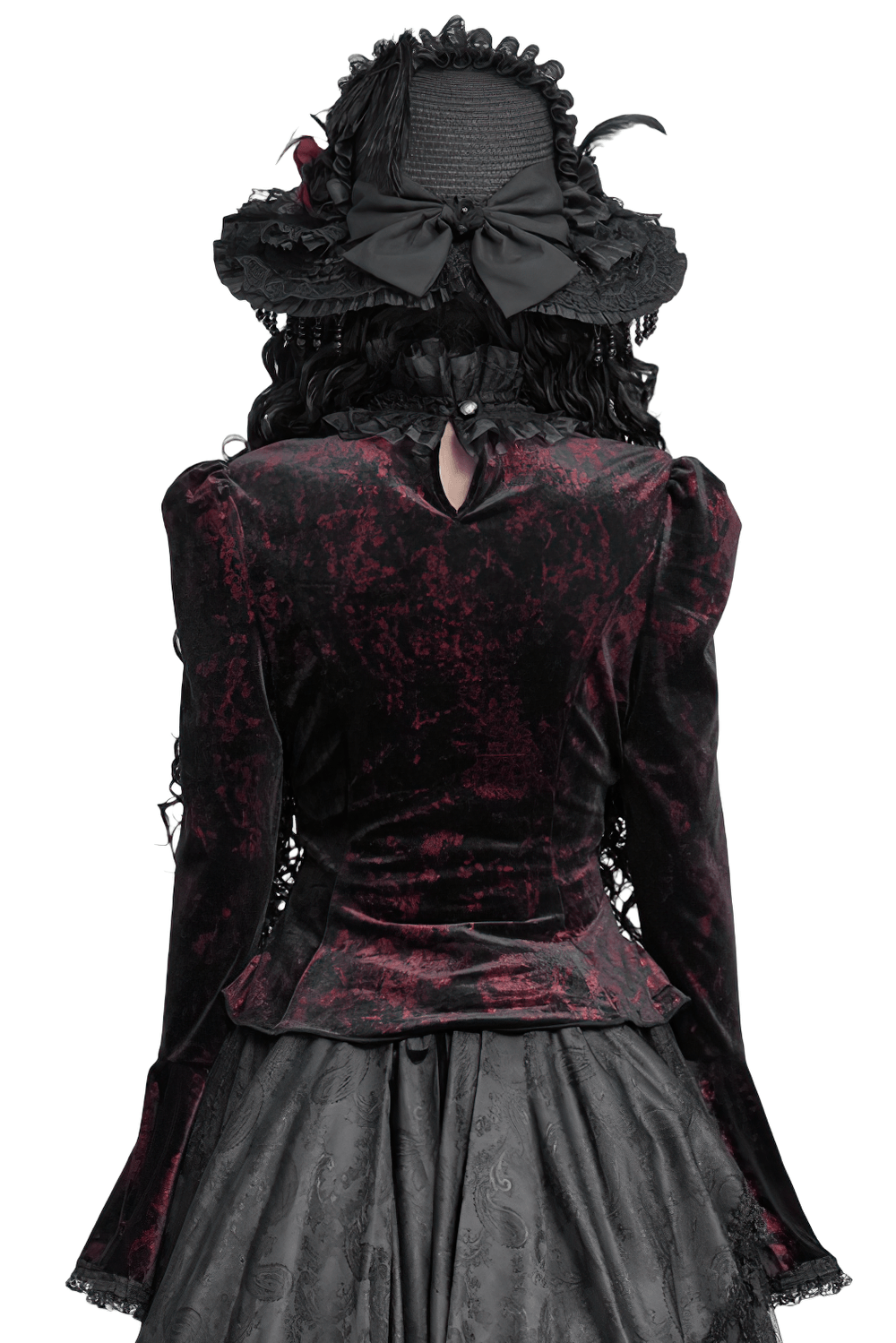 Victorian Burgundy Velvet Lace-Up Bell Sleeve Top