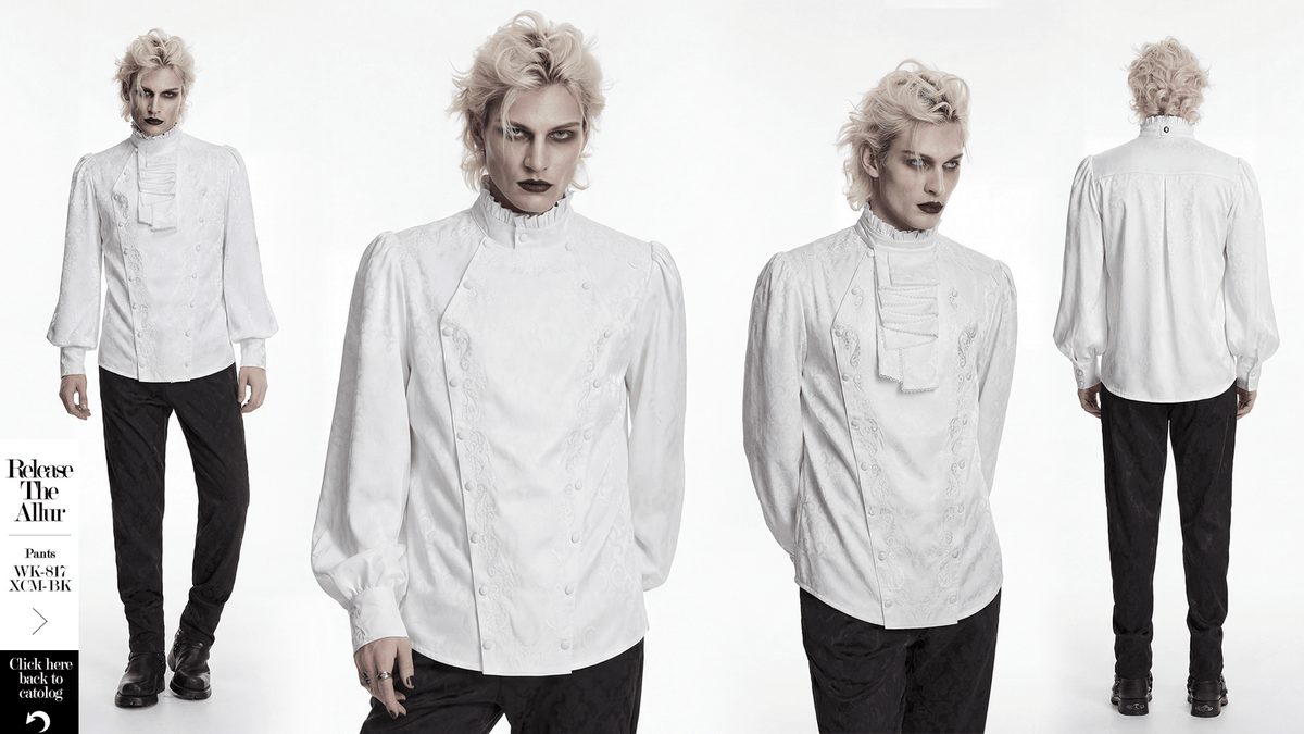 Victorian Embroidered Ruffle Shirt With Detachable Collar