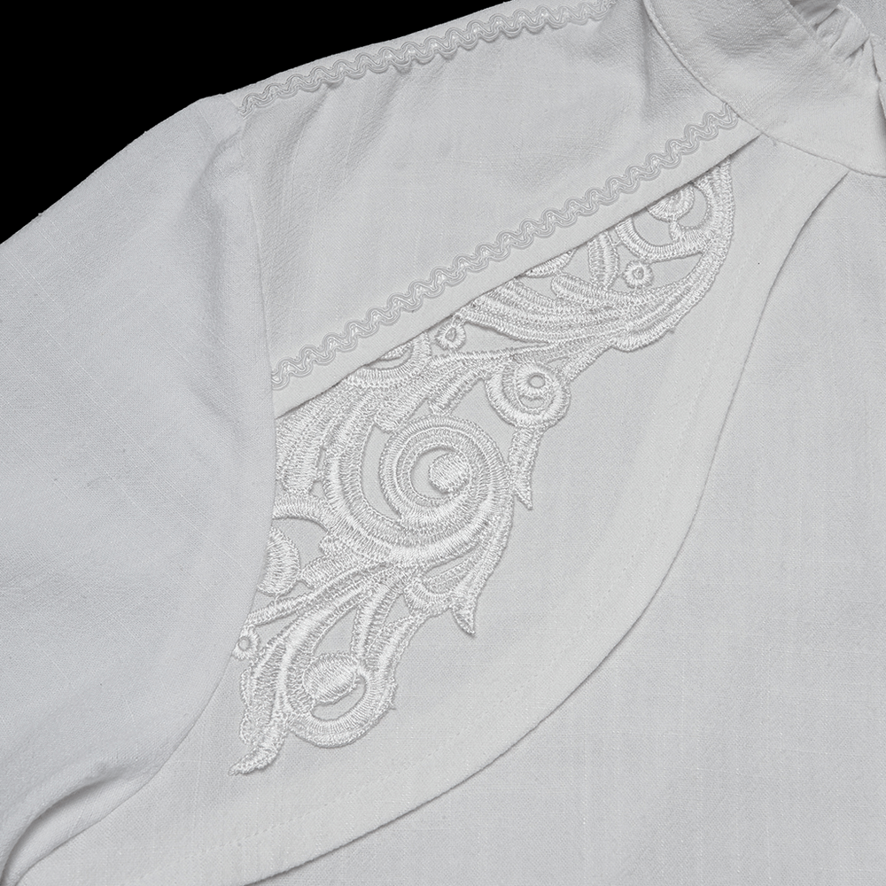 Victorian Embroidered White Shirt with Puff Sleeves