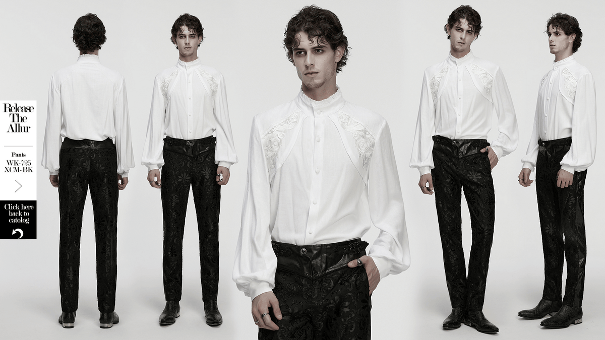 Victorian Embroidered White Shirt with Puff Sleeves