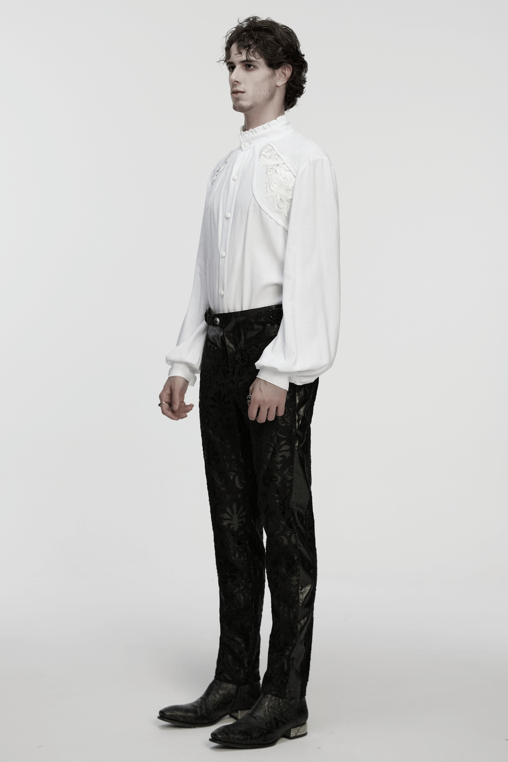 Victorian Embroidered White Shirt with Puff Sleeves