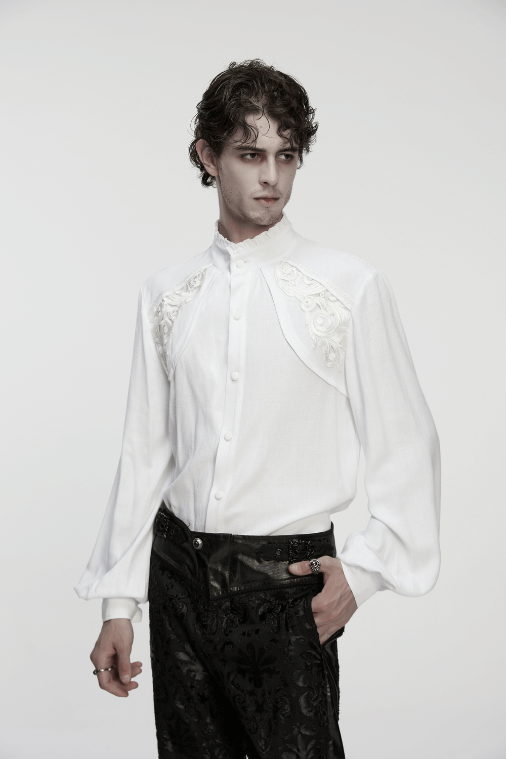 Victorian Embroidered White Shirt with Puff Sleeves