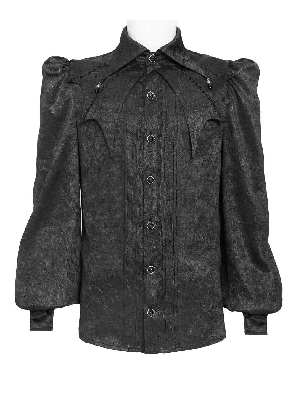 Victorian Goth Button Shirt With Cameo and Cross Brooch