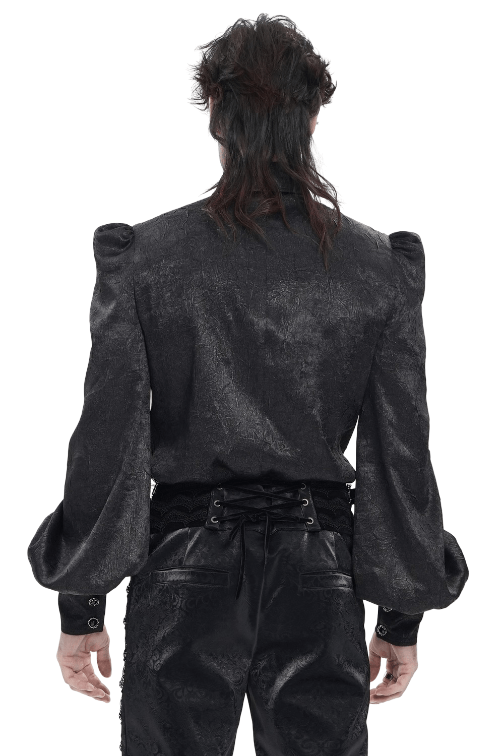 Victorian Goth Button Shirt With Cameo and Cross Brooch