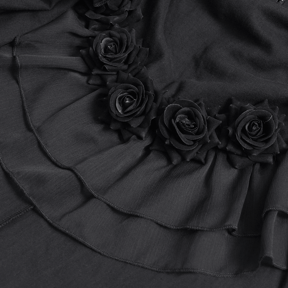 Victorian Gothic Black High Low Ruffle Lace Maxi Skirt