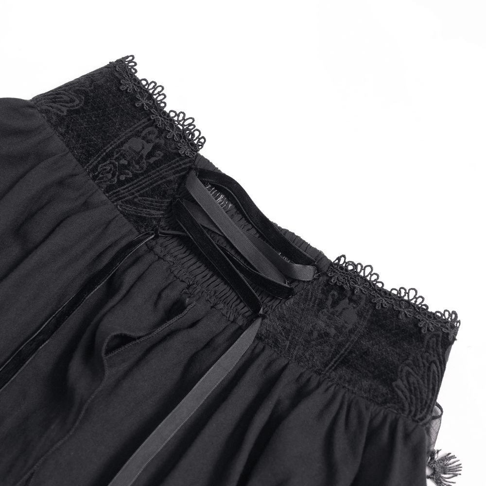 Victorian Gothic Black High Low Ruffle Lace Maxi Skirt