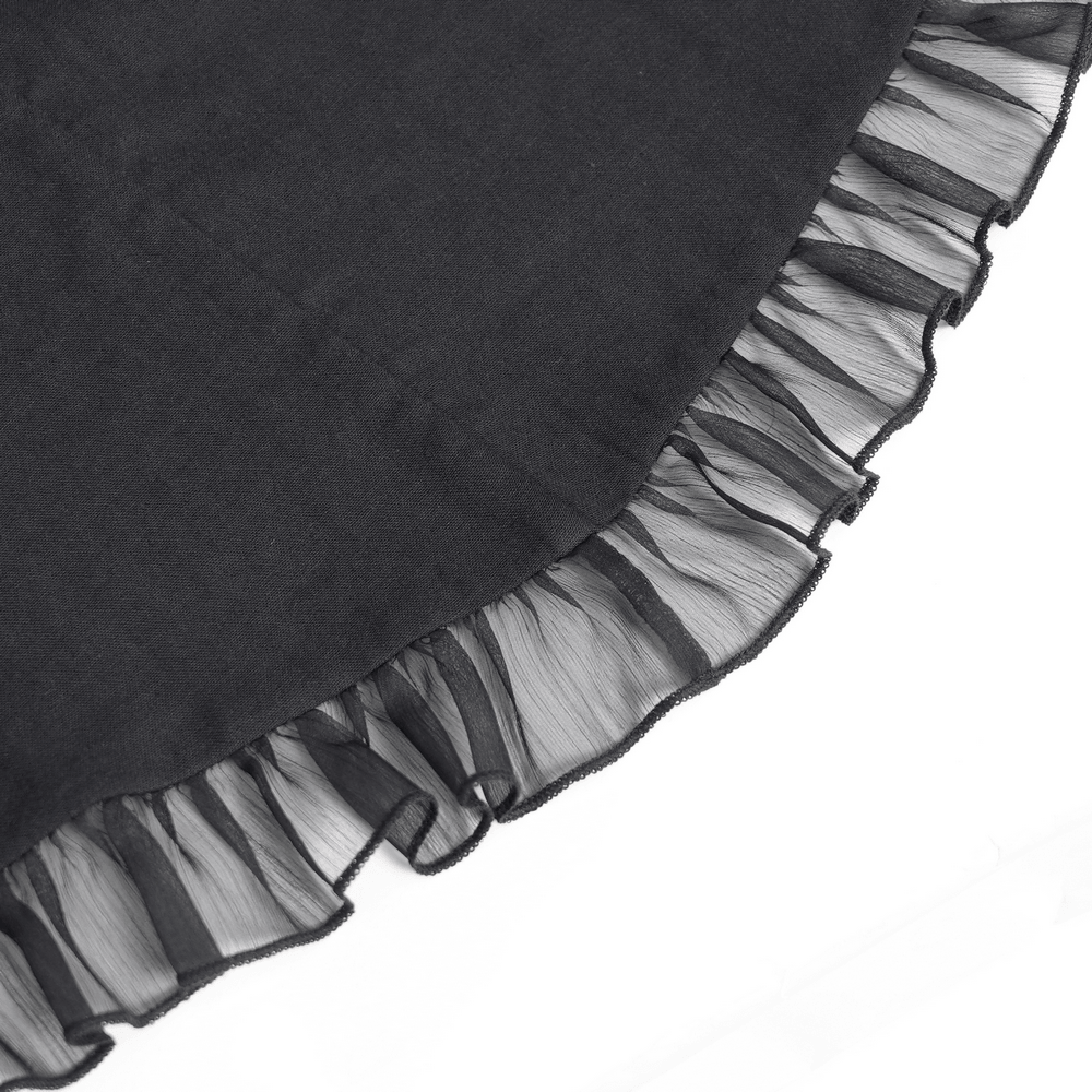 Victorian Gothic Black High Low Ruffle Lace Maxi Skirt