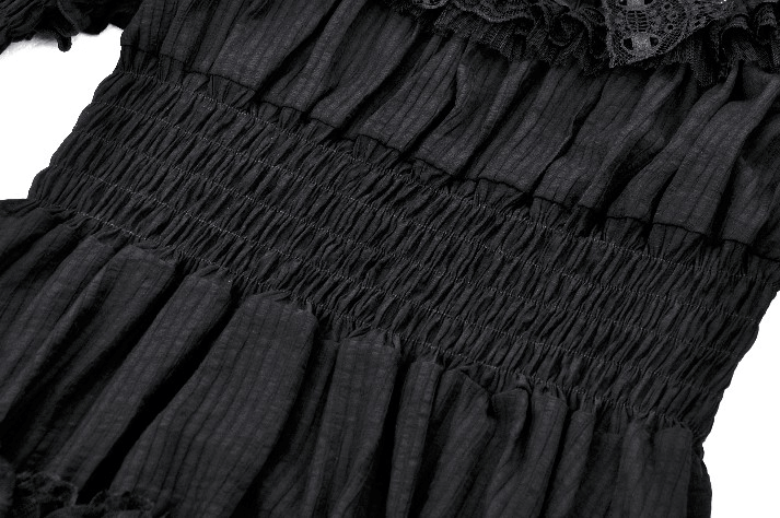 Victorian Gothic Black Lace Dress with Ruffle Details