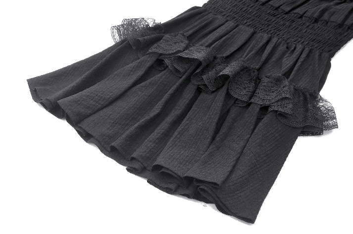Victorian Gothic Black Lace Dress with Ruffle Details