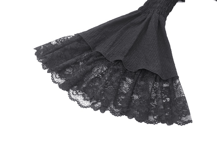 Victorian Gothic Black Lace Dress with Ruffle Details