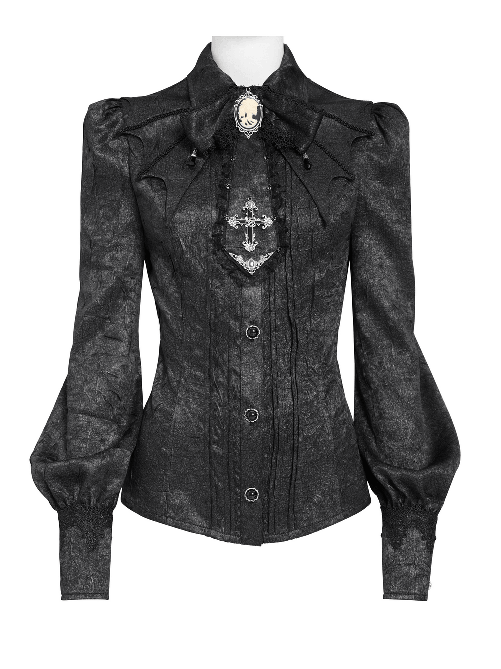 Victorian Gothic Blouse with Cross Brooch Detail