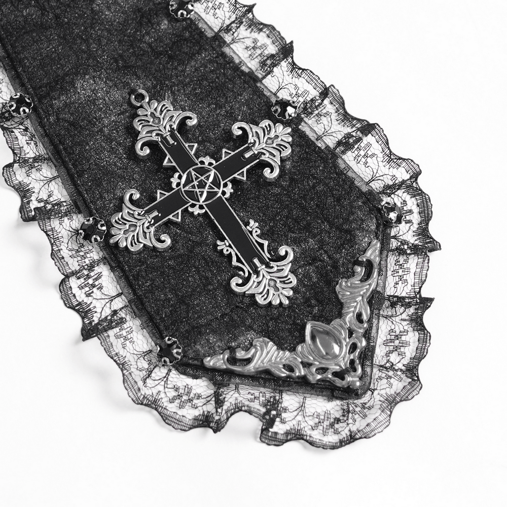 Victorian Gothic Blouse with Cross Brooch Detail