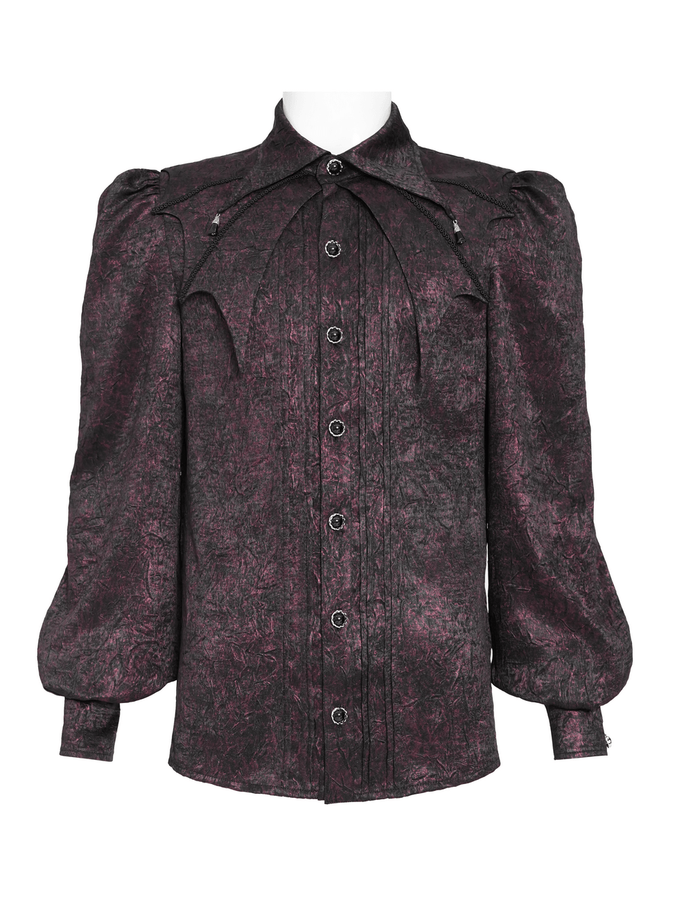 Victorian Gothic Brocade Shirt With Puff Sleeves and Tie