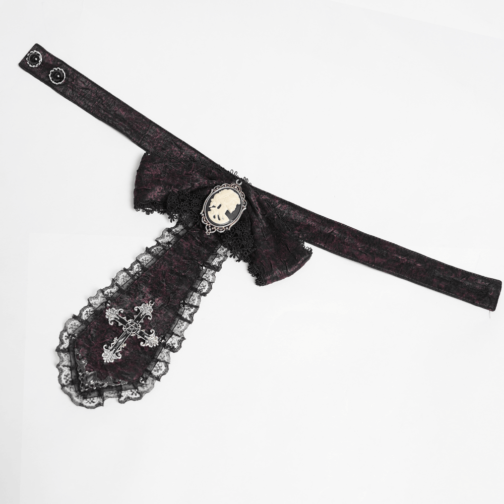 Victorian Gothic Brocade Shirt With Puff Sleeves and Tie