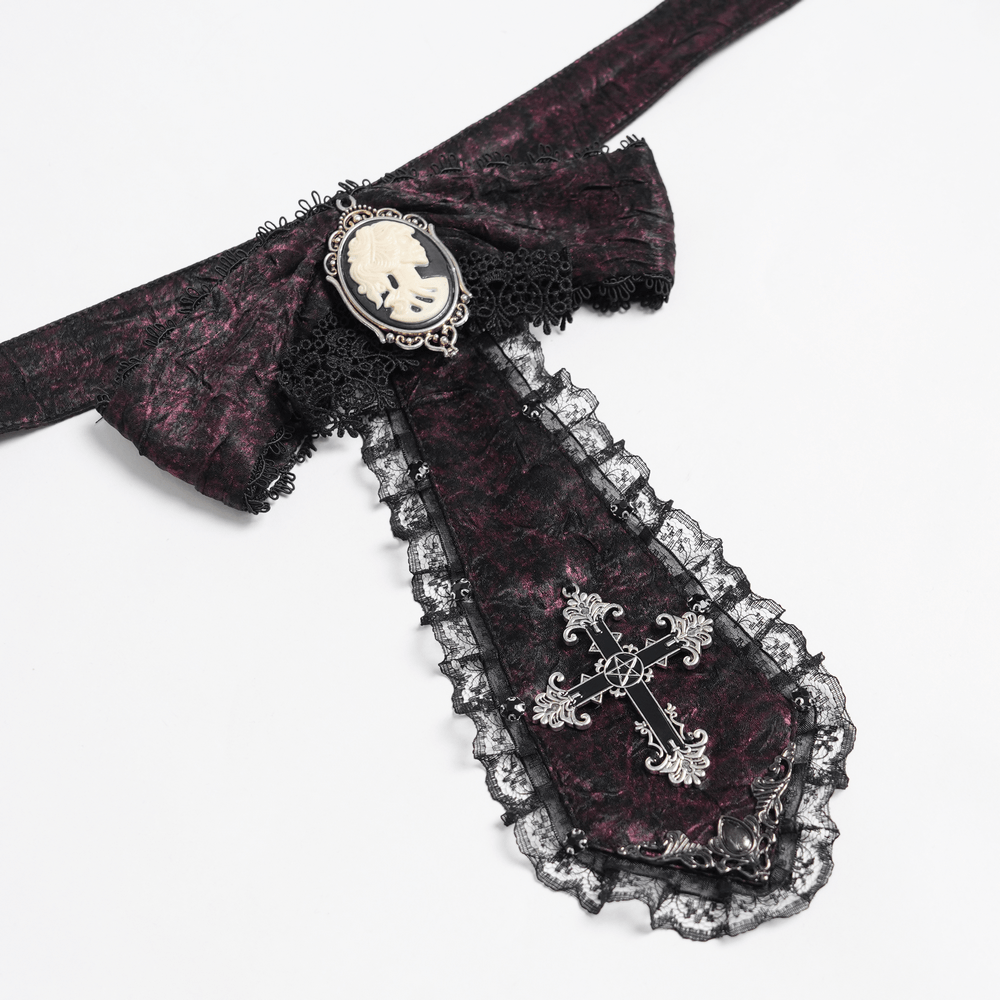Victorian Gothic Brocade Shirt With Puff Sleeves and Tie