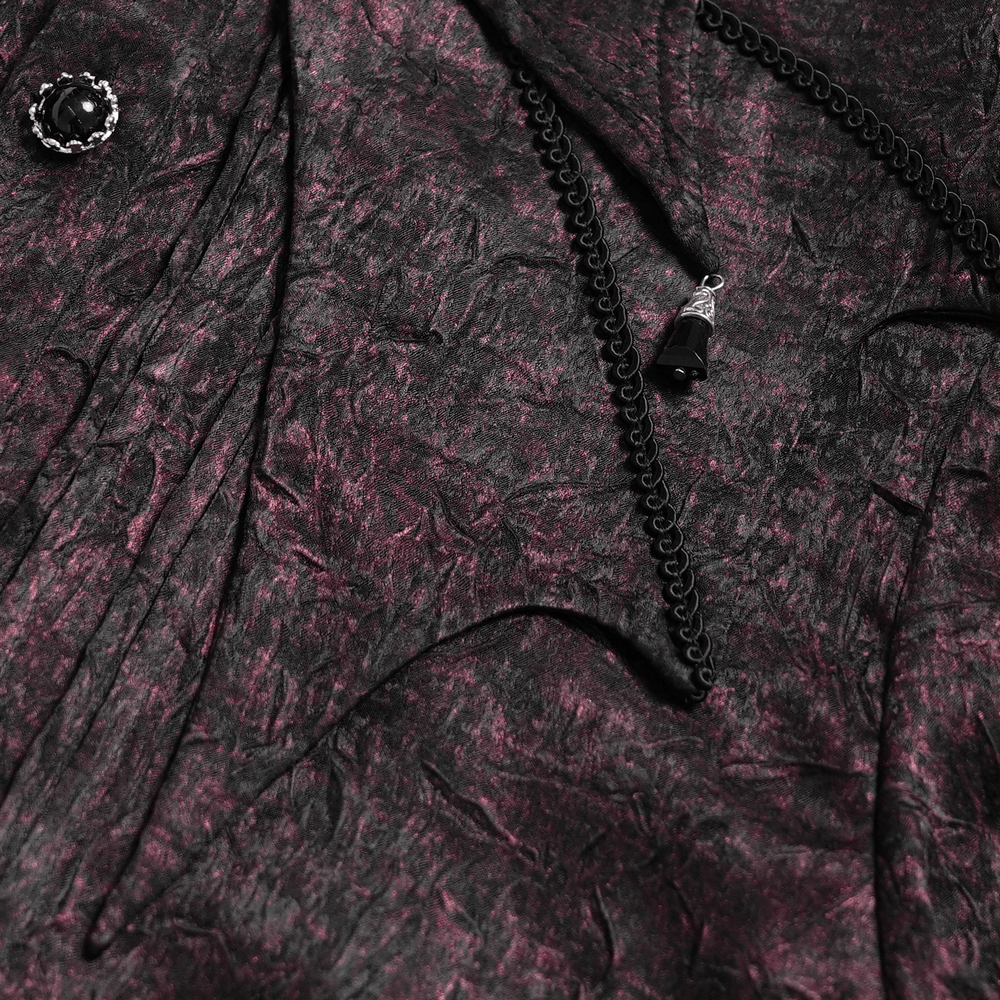 Victorian Gothic Brocade Shirt With Puff Sleeves and Tie