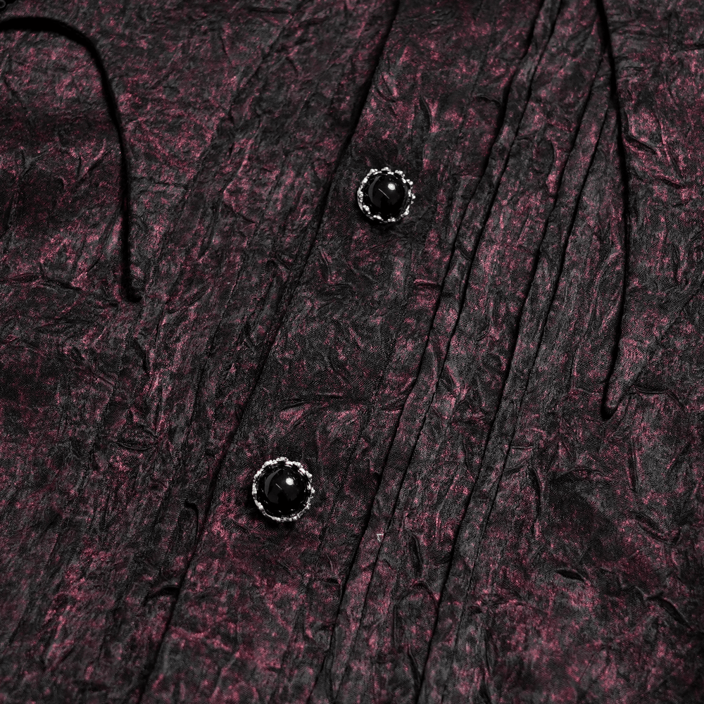 Victorian Gothic Brocade Shirt With Puff Sleeves and Tie