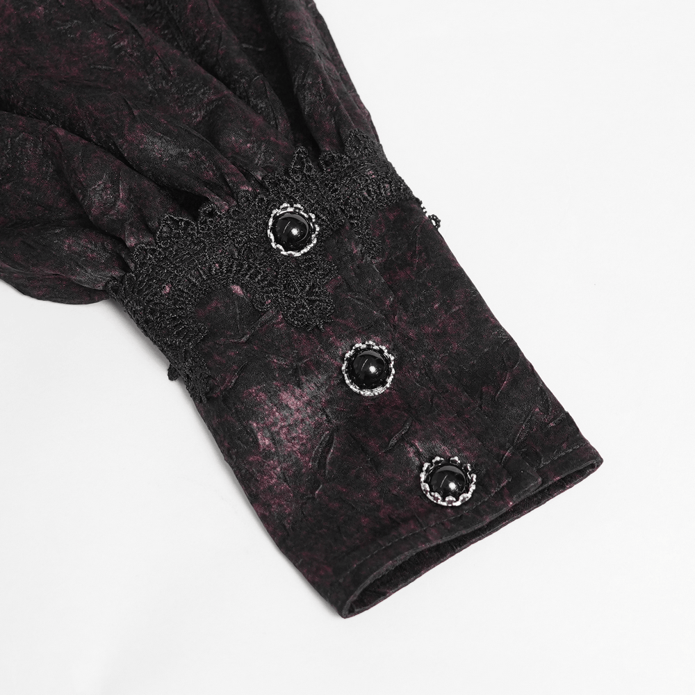 Victorian Gothic Brocade Shirt With Puff Sleeves and Tie