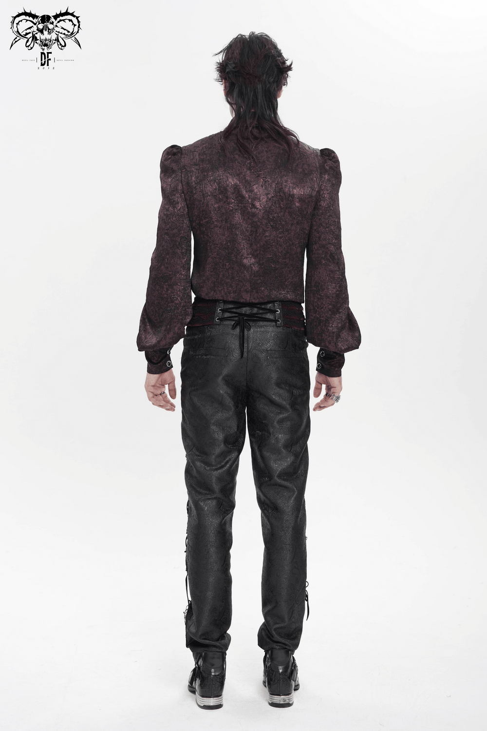 Victorian Gothic Brocade Shirt With Puff Sleeves and Tie