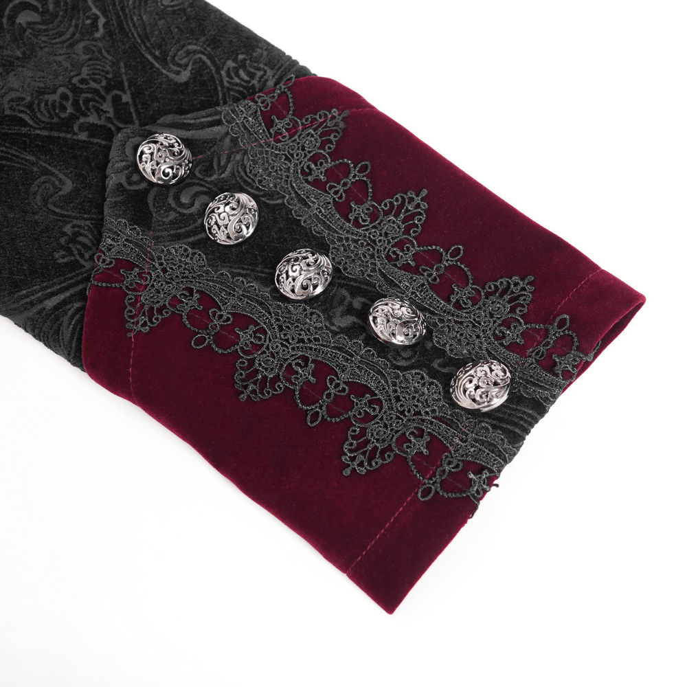 Victorian Gothic Brocade Tailcoat with Wine Red Velvet Trim
