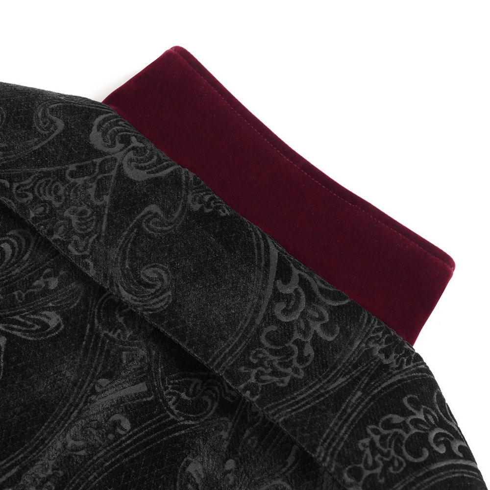 Victorian Gothic Brocade Tailcoat with Wine Red Velvet Trim