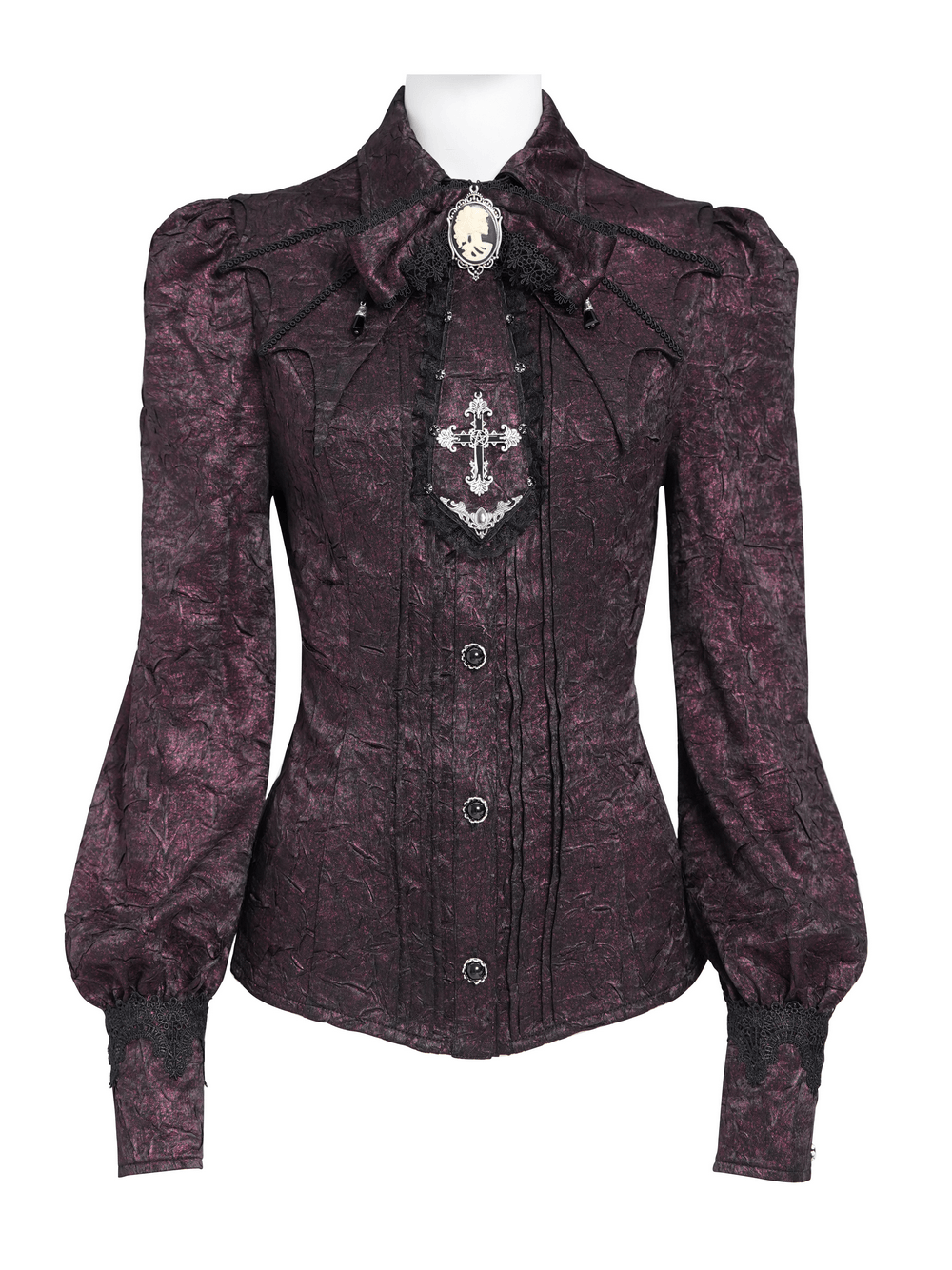 Victorian Gothic Burgundy Blouse with Cameo Brooch