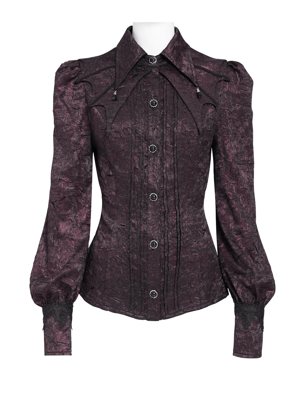 Victorian Gothic Burgundy Blouse with Cameo Brooch