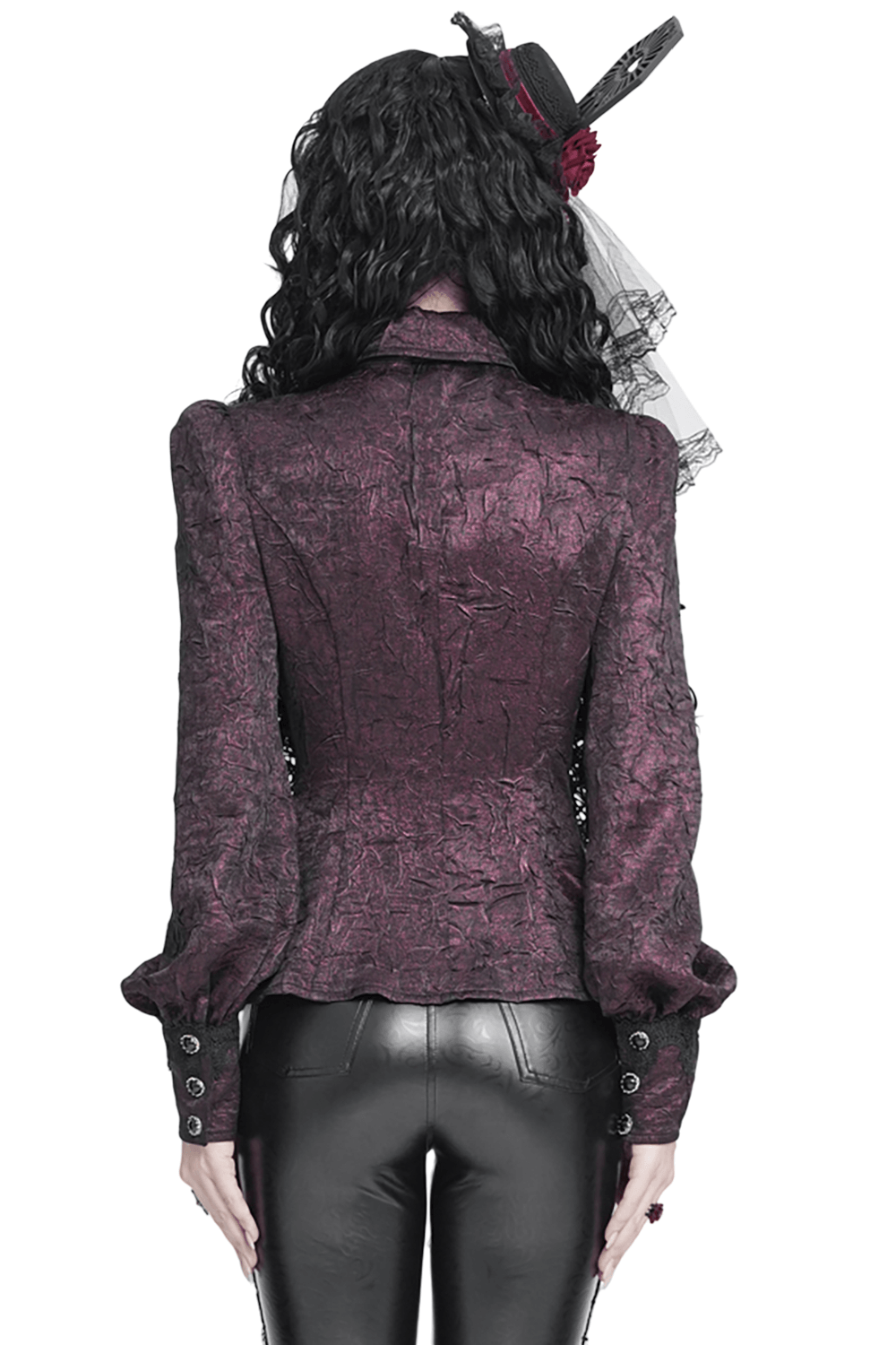 Victorian Gothic Burgundy Blouse with Cameo Brooch