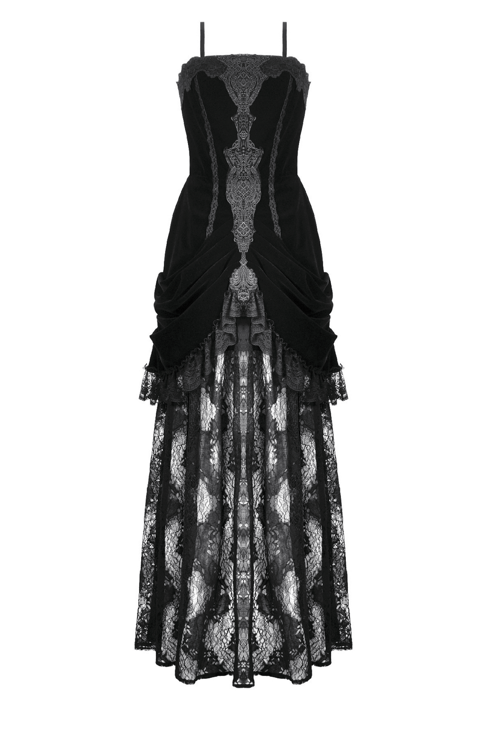 Victorian Gothic Lace and Velvet Layered Evening Dress