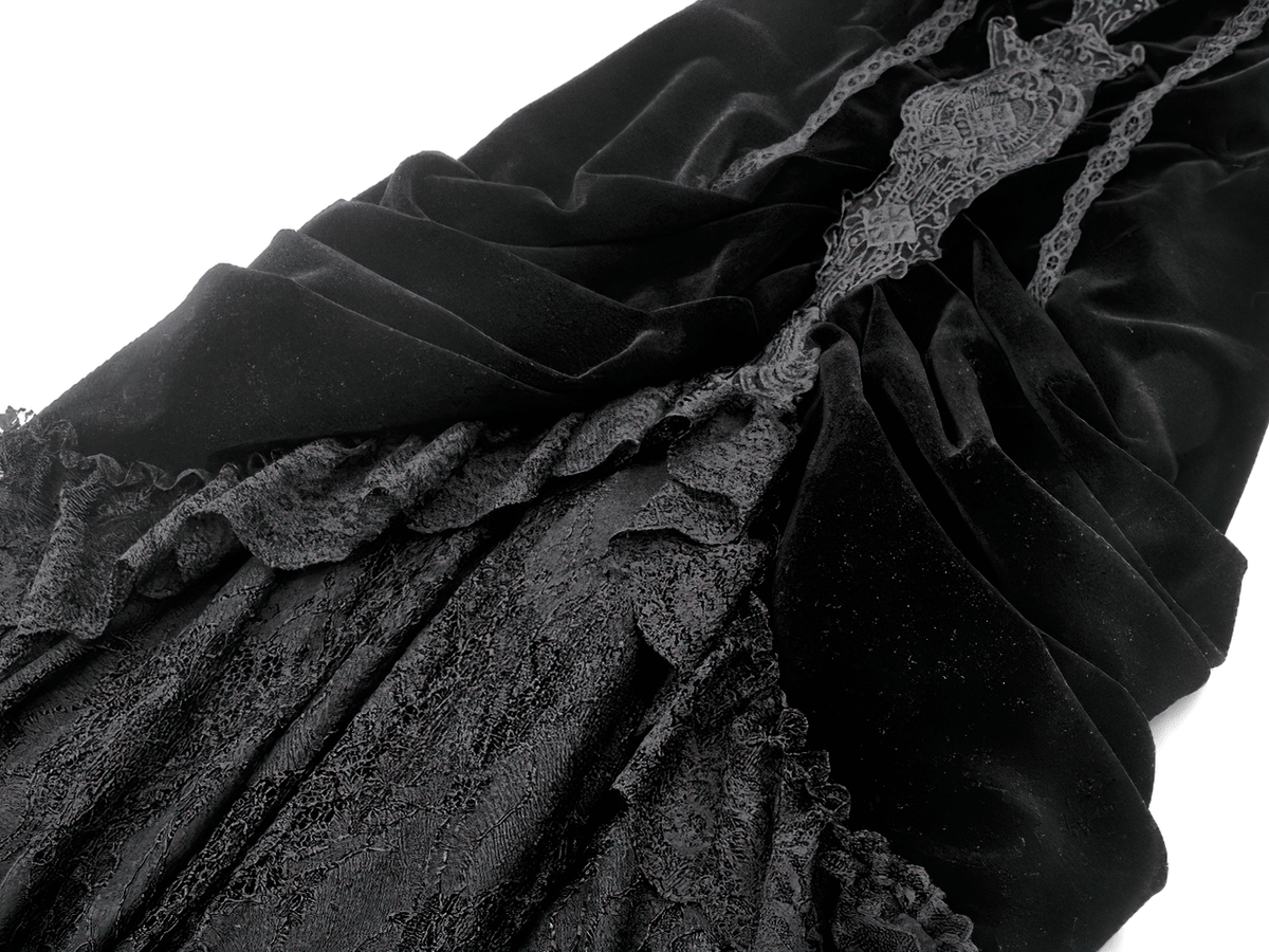 Victorian Gothic Lace and Velvet Layered Evening Dress