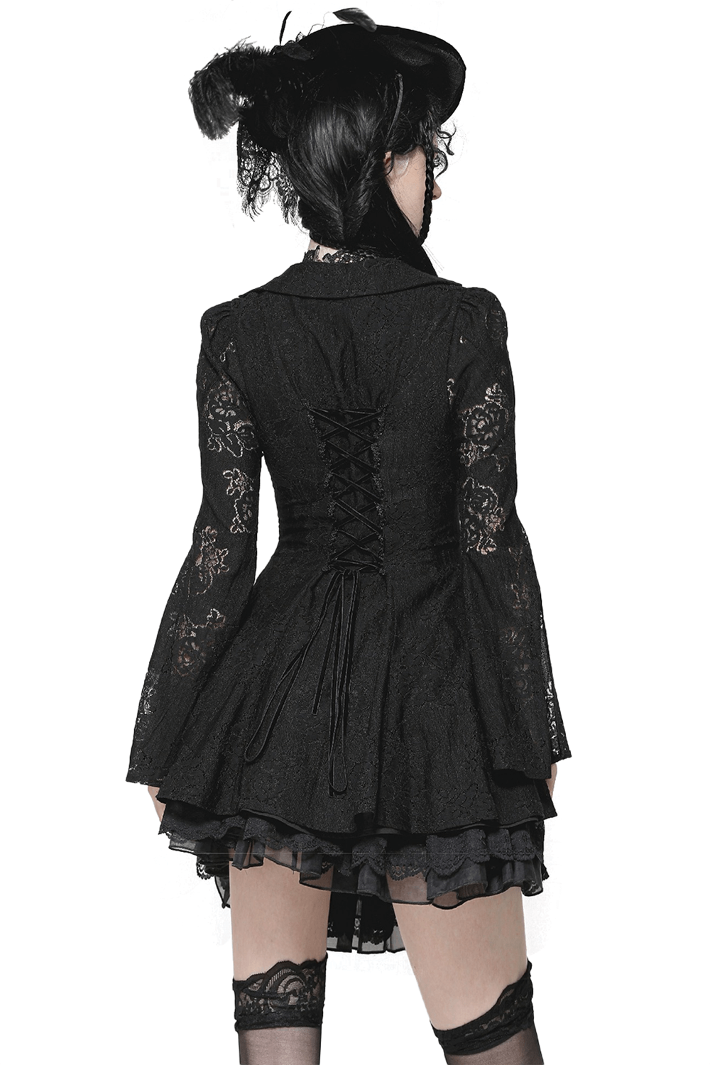 Victorian Gothic Lace Mini Dress with Corset Back
