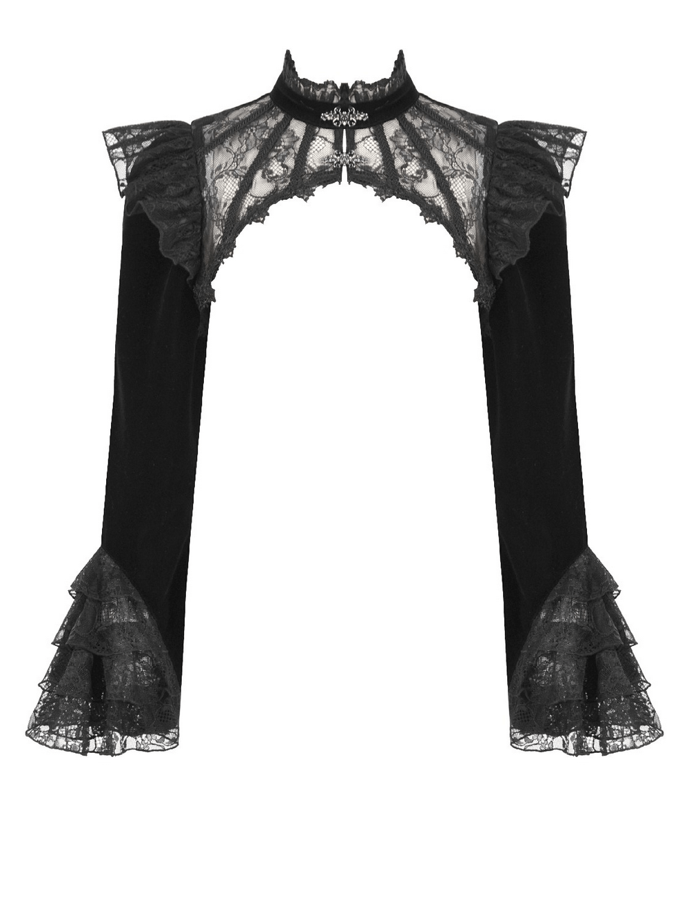 Victorian Gothic Lace Shrug with Velvet Bell Sleeves