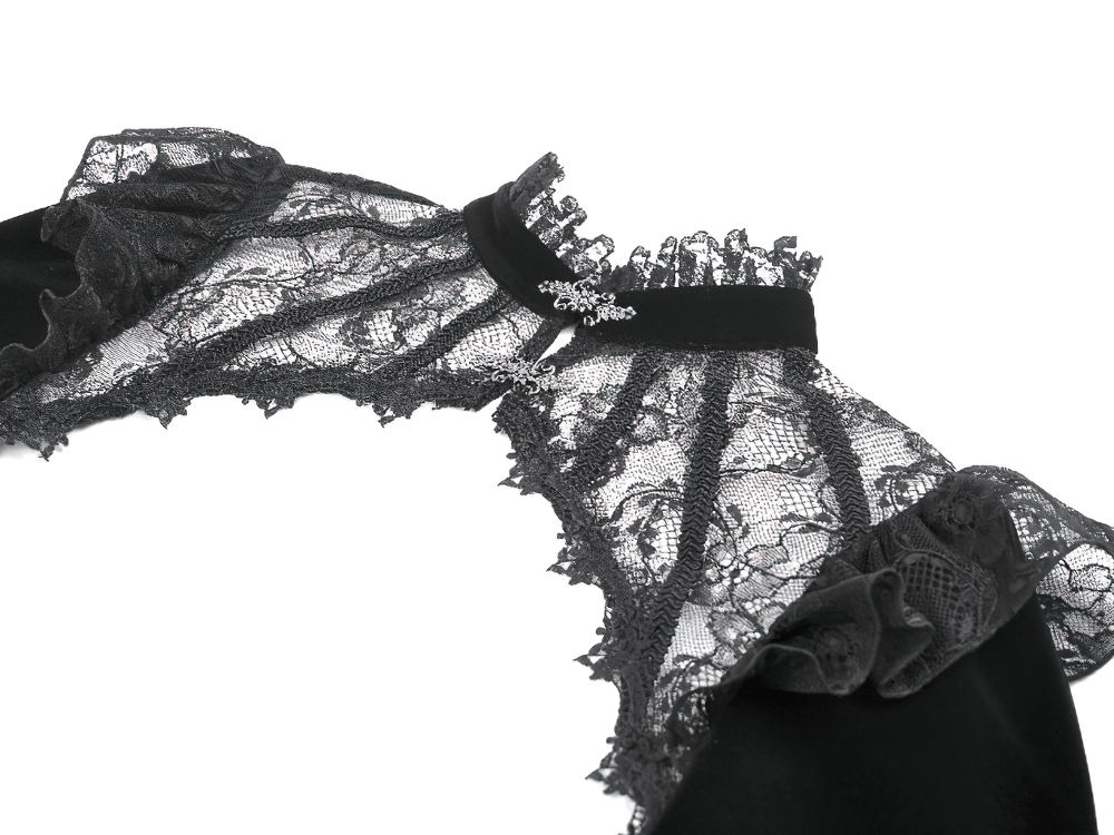 Victorian Gothic Lace Shrug with Velvet Bell Sleeves