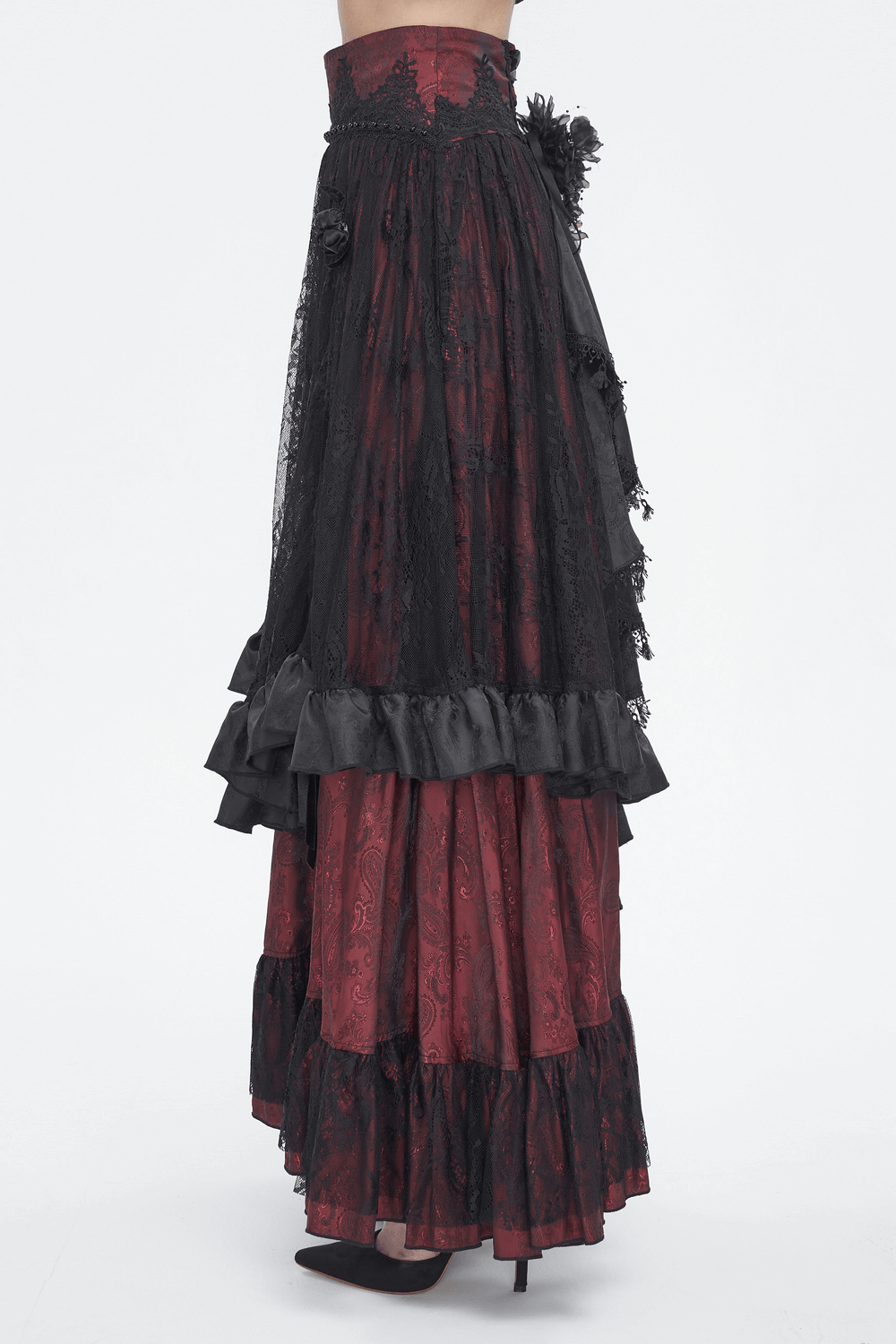 US SALE of Victorian Gothic Lace Skirt with Ruffled Layers