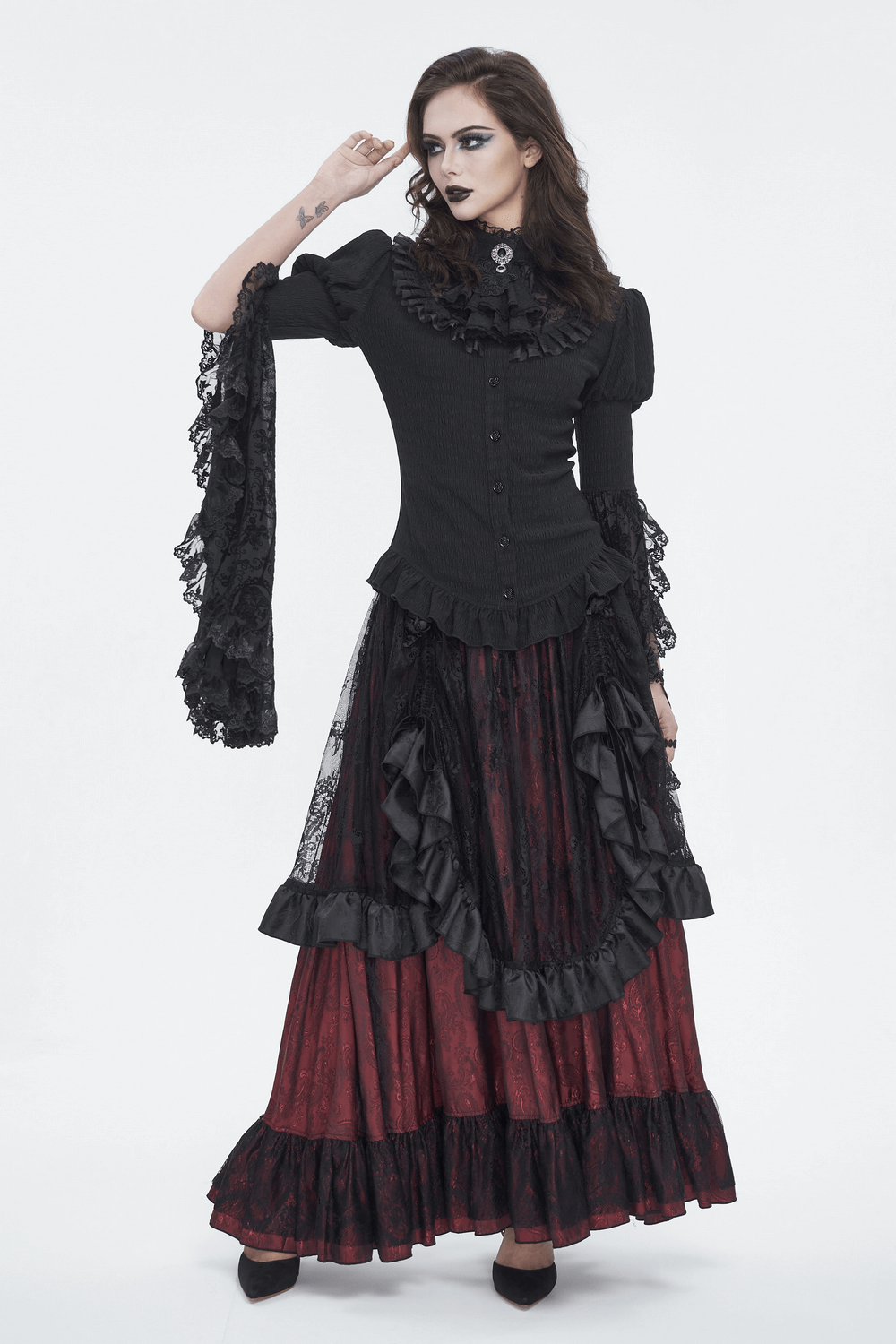 US SALE of Victorian Gothic Lace Skirt with Ruffled Layers