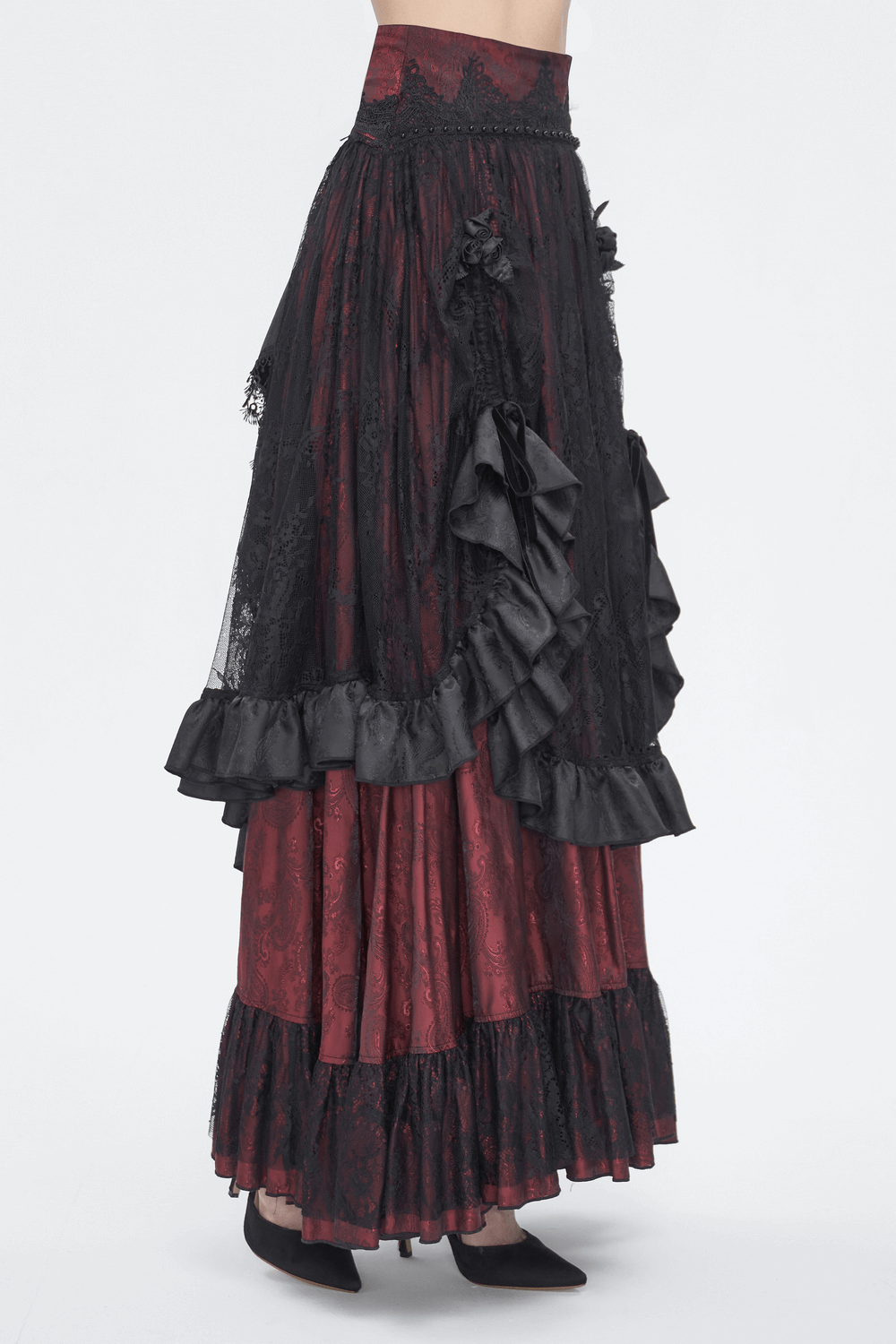 US SALE of Victorian Gothic Lace Skirt with Ruffled Layers