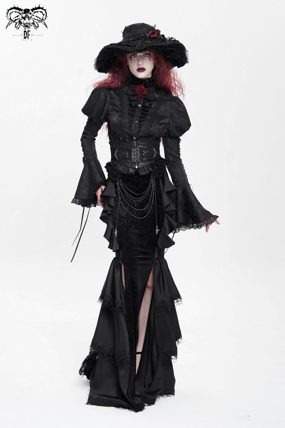 Victorian Gothic Lace Up Blouse with Bell Sleeves