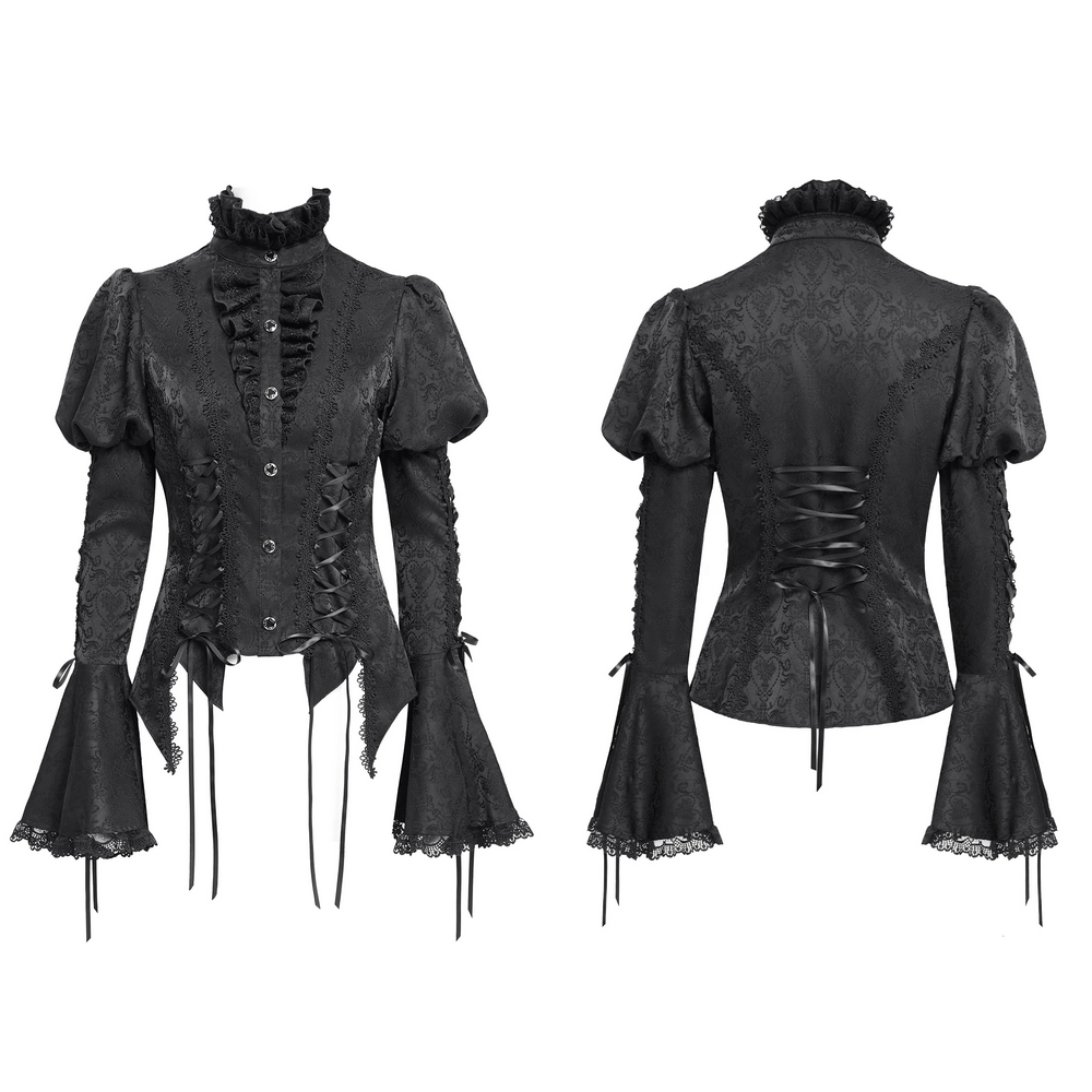 Victorian Gothic Lace Up Blouse with Bell Sleeves