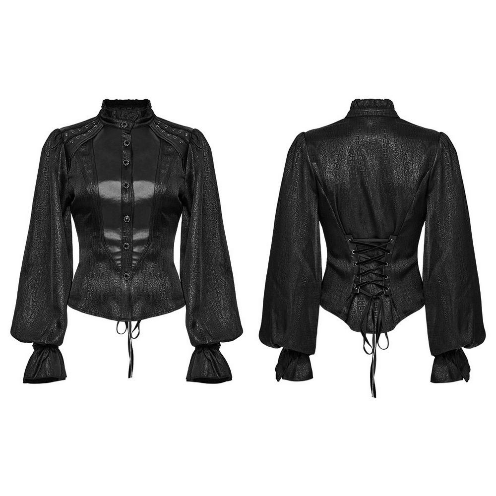 Victorian Gothic Lace-Up Blouse with Puff Sleeves