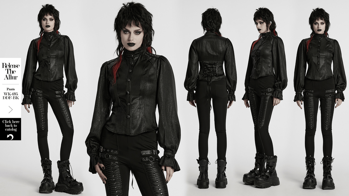 Victorian Gothic Lace-Up Blouse with Puff Sleeves