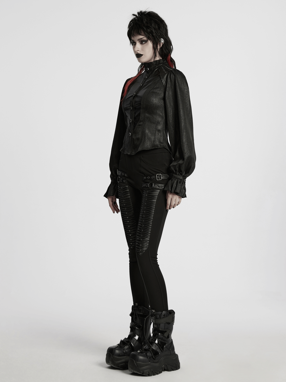 Victorian Gothic Lace-Up Blouse with Puff Sleeves
