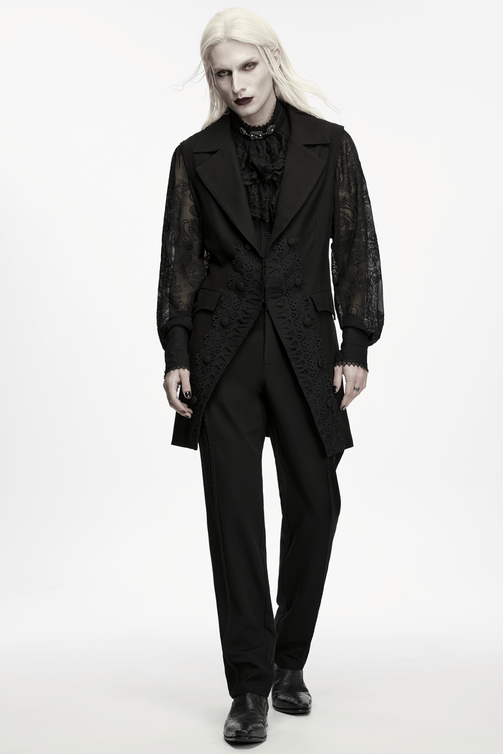 Victorian Gothic Long Waistcoat with Lace Trim