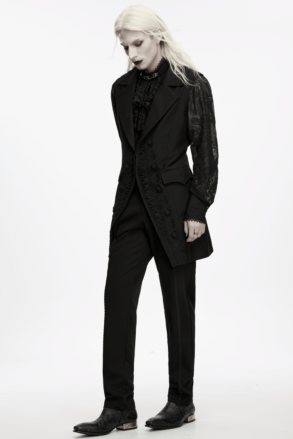 Victorian Gothic Long Waistcoat with Lace Trim