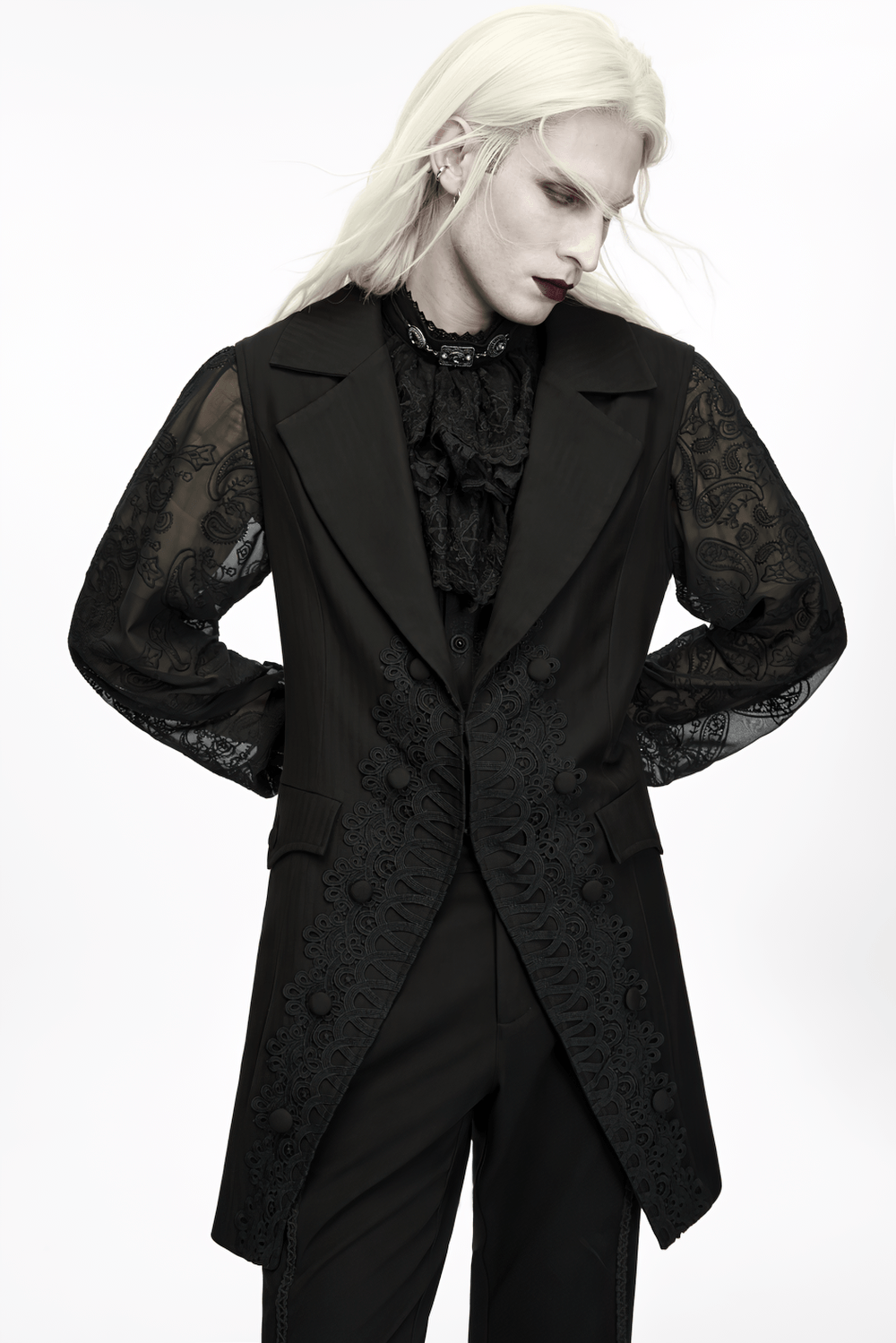 Victorian Gothic Long Waistcoat with Lace Trim