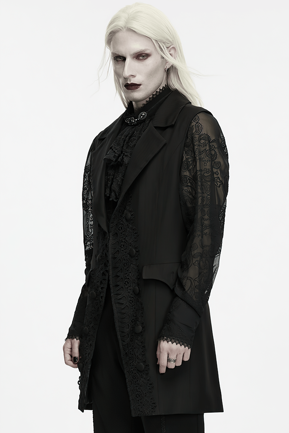 Victorian Gothic Long Waistcoat with Lace Trim
