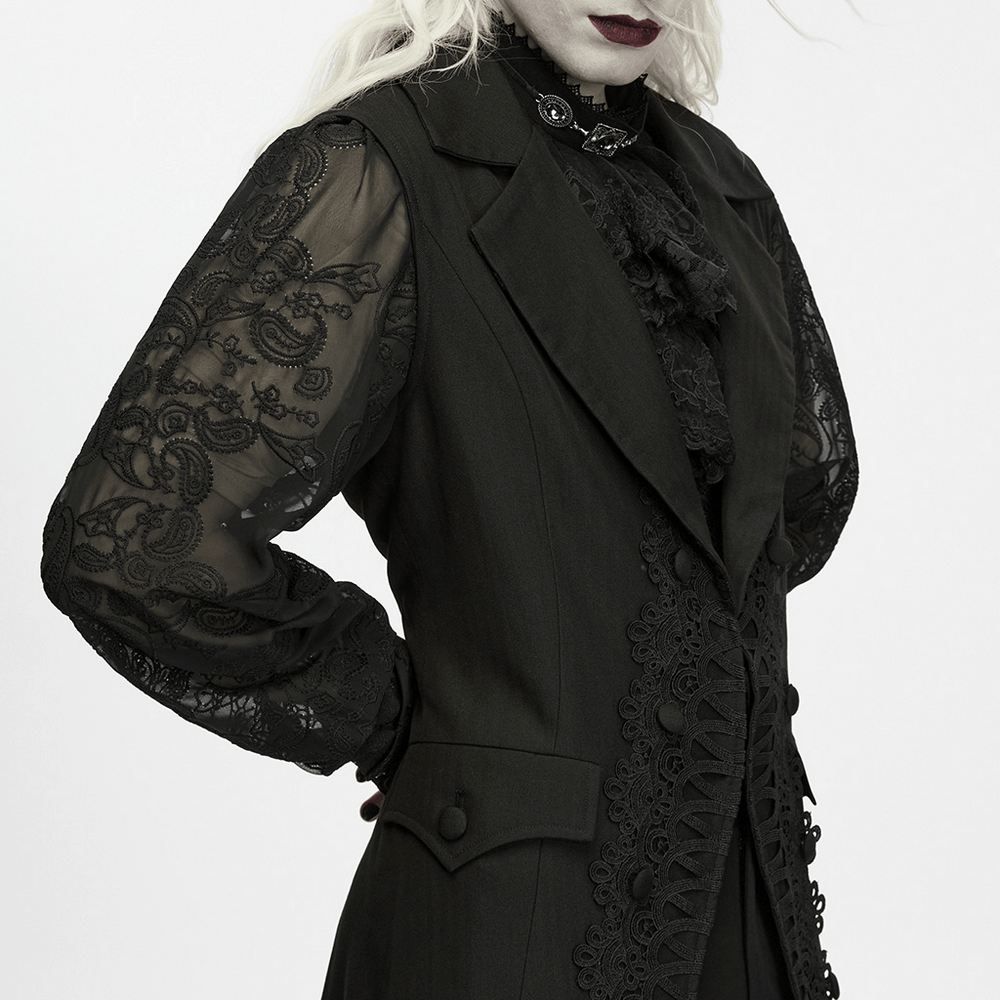 Victorian Gothic Long Waistcoat with Lace Trim